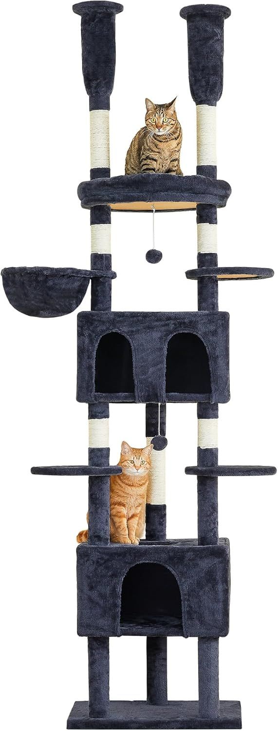 MWPO 突っ張り キャットタワー 多頭飼い 大型猫用 ハンモック キャットハウス サイザル麻紐 省スペース スリム 235～257cm ダークグレー 940C